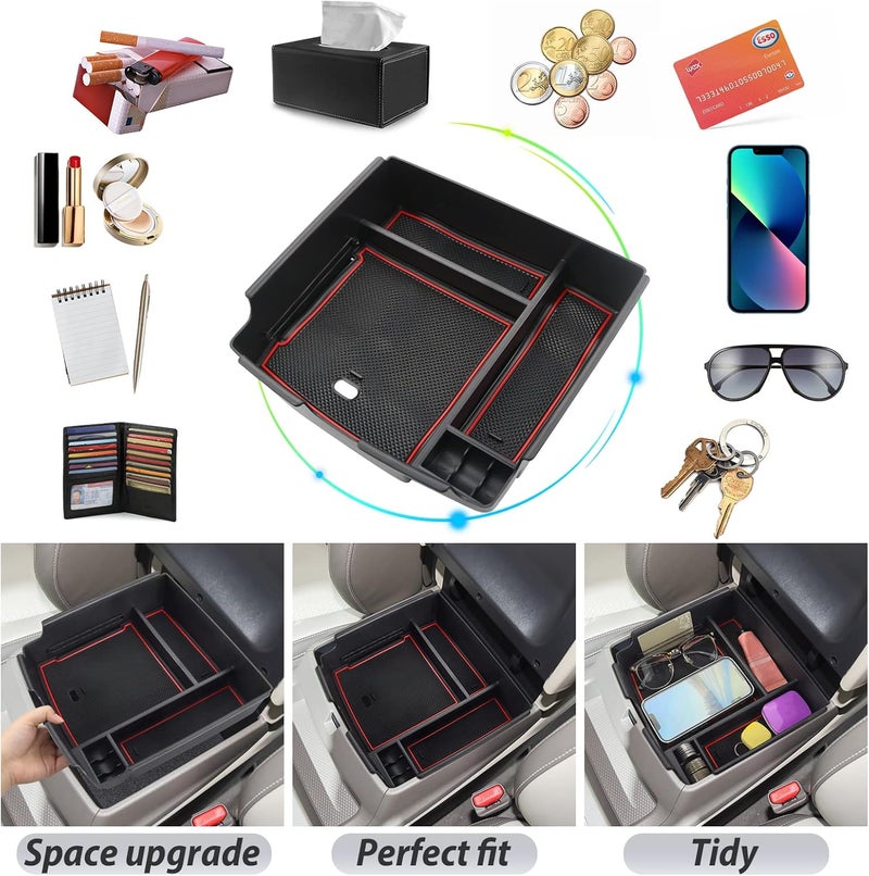 SKTU Compatible with 2022-2025 2026 Kia Carnival Center Console Organizer 2024 2025 2026 Carnival Accessories Insert ABS Materials Tray 2022-2026 Carnival Console Tray with Coin and USB Hole (Red) - Image 2